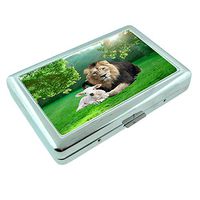 Lion Lamb Em1 Hip Silver Cigarette Case Id Holder Metal Wallet 4" X 2.75" RFID Protection