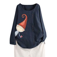 Willow S Tops for Women Plus Size Casual Print Round Neck Cotton Linen Shirt