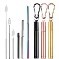 Upgraded Collapsible Reusable Straws Foldable Stainless Steel Straws Portable Drinking Straws Portable Set with Hard Case Holder and Cleaning Brush
