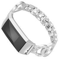 Nigaee for Fitbit Charge 3 Bands for Women,Metal Replacement Charge 3 SE Bands Magnetic Stainless Steel with Bling Rhinestone Bracelet Strap Wristbands Bangle,Silver