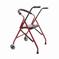 Standard Walkers Walker with Seat Pulley Folding Old Walker Non-Slip Four-Legged Walking Stick Lightweight Folding Rehabilitation Equipment Trolley (Color : Red, Size : 6266cm)