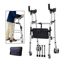 JYKOS Walkers Elderly People Foldable Walker Adjustable Walking Assist Equipped Wheels Equipped with Arm Rest Pad for The Limited Mobility with Disabled, Four Wheels & Seats & Bag