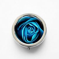 RhyNSky Flower Blue Rose Mini Portable Pocket Pill Box Case Holder for Purse, 3 Compartments, Silvery, FS376