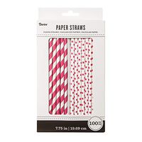 Darice Hot Pink Polka Dot and Stiped Paper Straws, 100 Piece