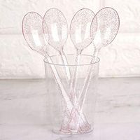 Tableclothsfactory 100 pcs Blush/Rose Gold Glittered Disposable Plastic Spoon for Wedding Party Banquet Events Candy Buffets Dinnerware