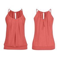 Jophufed Women Summer Loose Wrinkled O Neck Cami Tank Tops Vest Blouse Red