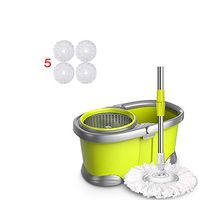 KIRA 360° Floor Mop Spin Mops Bucket System Dual Drive Household Quick Drying with Water Outlet Heightening Waterproof Cover for Home Kitchen Floor Cleaning - Green with 5 Mop Heads