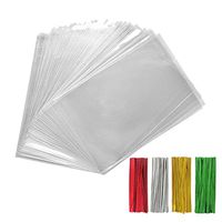 200PCS Clear Cellophane Treat Bags 3x4.7 with 4" Twist Ties 4 Mix Colors, Small Cellophane Bags- 1.4mils Thickness OPP Poly Bags for Candies, Dessert, Arts and Crafts (3'' x 4.7'')