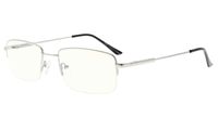Eyekepper Half-Rim Reading Glasses-Blue Light Blocking-Reduced Eye Strain-Memory Computer Glasses Titanium Readers Men, Transparent Lenses (Silver,+0.75)