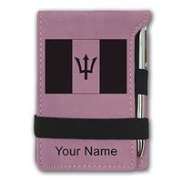 Mini Notepad, Flag of Barbados, Personalized Engraving Included (Pink)