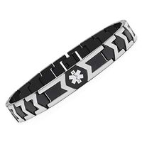 linnalove Free Engraving Black Titanium Medical id bracele for Men(7.5)