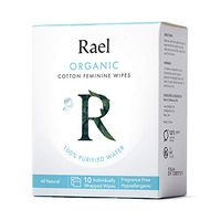 Rael Organic Cotton Feminine Wipes - Unscented, 100% Purified Water, OCS Certified Organic Cotton, Ideal for Sensitive Skin, Individually Wrapped, (10 Count)