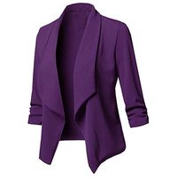 Meikosks Women's Casual Blazer Solid Color Cardigan Open Front Long Sleeve Jacket Plus Size Coat Purple