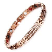 HiTreasure Rose Gold Titanium Steel with Zircon 4 Elements Magnetic Therapy Health Link Bracelet for Pain Arthritis Men Women(Imported,3000 Gauss Each Link)