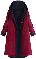 Smileyth Women Hooded Long Coat Fashion Casual Patchwork Corduroy Long Sleeve Color Block Button Pockets Fuzzy Fleece Liner Autumn Winter Thick Warm Jacket Overcoat