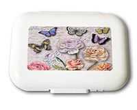 Small Weekly Pill Case - Vintage Flowers and Butterflies Travel Pill Organizer Box for Travel Safe Plastic Material 7 Small and 1 Large-Compartment