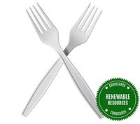 HeloGreen Eco-Friendly 7" Forks Cornstarch: Disposable Heavyweight Heavy Duty Utensils Cutlery Alternative to Plastic Forks, Plasticware for Party, Outdoor, Wedding - Ivory (100 Set)