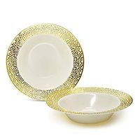 " OCCASIONS" 240 Bowls Pack, Heavyweight Disposable Wedding Party Plastic Bowls (12oz Soup Bowl, Florence Florence in Ivory & Gold)