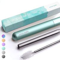 Eco-Pals | Collapsible Straw Travel Straw, Reusable Straws with Case | Stainless Steel Straws Drinking Reusable | Dishwasher Safe | +1 Straw Cleaning Brush (Sea Foam)