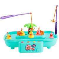 BUETERE Fishing Game Toy Set, Music Water Table Floating Fish and Ducks with Swirl Water Pond and Fishing Pole Water Play Set for Toddlers and Kids (A)
