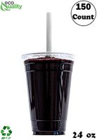 Clear Plastic Disposable Cups with Lids and Smoothie Straws 150 count - 24 oz (ounces) Clear PET Cup for Smoothies, Protein Shakes, Bubble Tea, Iced Coffee, Boba, Fresh Juice, Meal Prep, Party Cup