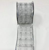 Glittery Silver Wired Ribbons Bundle (2 Rolls, 2.5 inch x 10 Yards Each) w. Silver Squares for Gift Wrapping & Decorating