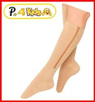 Presadee Kid’s Edition Easy Zipper Compression Socks Knee Length Energize Leg Circulation Performance Fatigue Support (Closed Toe Beige, S/M)