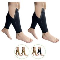 HealthyNees Shin Footless 20-30 mmHg Zipper Compression Leg Calf 2 Pairs Sleeve (Black Combo, 3X-Large)
