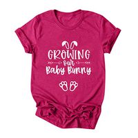 Eoeth Easter Growing Out Baby Bunny Top Blouse Women Plus Size Summer Letter Print O-Neck Short Sleeved T-Shirt Pullover Hot Pink