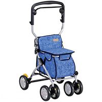 Seat & Roller Bar Covers Walker 4 Wheel Scooter Elderly Grocery Shopping Cart Folding Easy to Carry The Best Gift for Parents to Help The Patient Rehabilitation (Color : Blue, Size : 51.547cm)