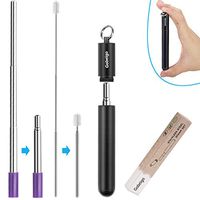 Gobeigo Stainless Steel Resuable Drinking Straws with Metal Travel Case& Telescopic Clean Brush (Black)