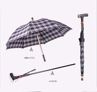 CHERRIESU Elderly Walking Stick Umbrella Cane LED Light T-Handle Aluminum Alloy Telescopic Anti-Skid Cane with Alarm Radio Function