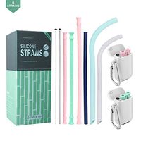 Silicone Collapsible Reusable Straws - 2 Pack Portable Drinking Straw with Carrying Case and Cleaning Brush + 4 Pack Different Type Straws,BPA Free -Pink&Green