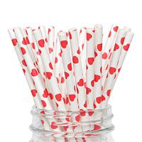 Funpa 100PCS Paper Straw Disposable Party Drinking Straw for Valentines Day