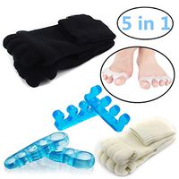 Toe Separators Set - 1 Pairs, Black White Toes Alignment Socks, Gel Toe Spacers Toe Stretchers, Instant Therapeutic Bunion Relief for Women and Men