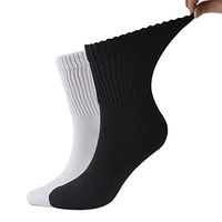 Dsource Loose Fit Diabetic Socks,Mens Womens Wide Top Easy Up Foot Warmer Health Socks 2 Pairs Black White L/XL