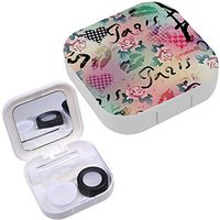 Portable Contact Lens Case Box Travel Kit Mirror + Bottle + Tweezers Container Holder [ Collage Retro ]