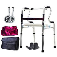 HYXQY-ZY Elderly Walker|Folding Walking Frame|Adjustable Height|Portable Non-Slip | Suitable for The Elderly and Disabled |with Cushion + 2 Wheels | Lightweight Aluminum Alloy (Color : with Pulley)