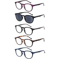 Reading Glasses 5 Pair Unisex Stylish Color Retro Round Outdoor Sunglasses Readers (4 Pack Mix Color/1(Sun), 3.00)