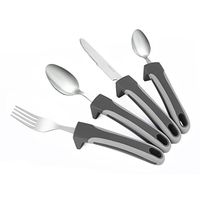 Adaptive Utensils (4-Piece Kitchen Set) Wide, Weighted, Non-Slip Handles for Hand Tremors, Arthritis, Parkinson’s or Elderly Use, Stainless Steel Knife, Fork, Spoons (Gray Light Weighted)