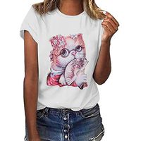 Onefa Women Stylish Short Sleeve Tee with Simple Cute Kitty Print Soft Material Comfortable to Wear Walking Sports Indoor Outdoor in Summer