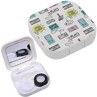 Portable Contact Lens Case Box Travel Kit Mirror + Bottle + Tweezers Container Holder [ Colorful Retro Game ]