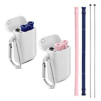 Bosidu Collapsible Reusable Straws - 2 Pack Silicone Drinking Straw with Case and Cleaning Brush,9.8 inch Food-Grade Foldable Straws BPA Free and FDA Approved Blue/Pink