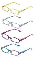 SOOLALA 4-Pair Designer Fashionable Spring Hinge Rectangular Reading Glasses w/Matching Pouch, 4PairC, 1.25