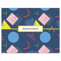 Personalized Navy Retro 90's Kids Note Cards - Set of 24, 4-1/4" x 5-1/2" Blank-Inside notecards
