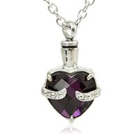 OneWorld Memorials Byzantium Stainless Steel Heart Cremation Urn Necklace - Extra Small Purple with Engraving Ashes Cremation Necklace - Custom Engraving Included