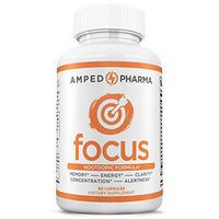 Premium Nootropic Brain Booster Supplement - Focus, Concentration & Memory - Scientifically Formulated Optimal Performance - DMAE, DHA, Green Tea Extract, Bacopa Extract & More - Amped Pharma Focus