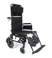 New Karman KM5000 ( KM5000F22W-TP ) Lightweight Reclining Transport Wheelchair with Removable Desk Armrest, 22" Seat Width, Fixed Wheel Color - Black!