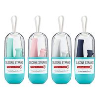 Arctic Chill Reusable Silicone Drinking Straws, Eco-Friendly, Bendable, Flexible Collapsible with Portable Pocket Carrying Case for Traveling, Made with BPA Free, Set of 4
