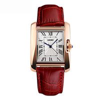 NOMSOCR Women's Metal Casual Square Dial Quartz Analog Wrist Watch with Leather Band, Water Resistant (Red)